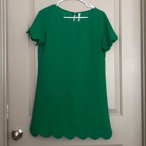 Green Scalloped Short Sleeve Dress